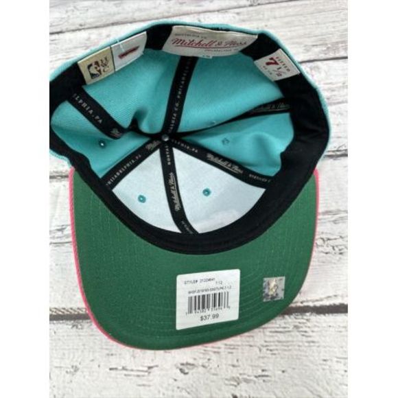 New Mitchell & Ness San Antonio Spurs Deadstock Snapback Hat Teal Pink NOS - Picture 7 of 10